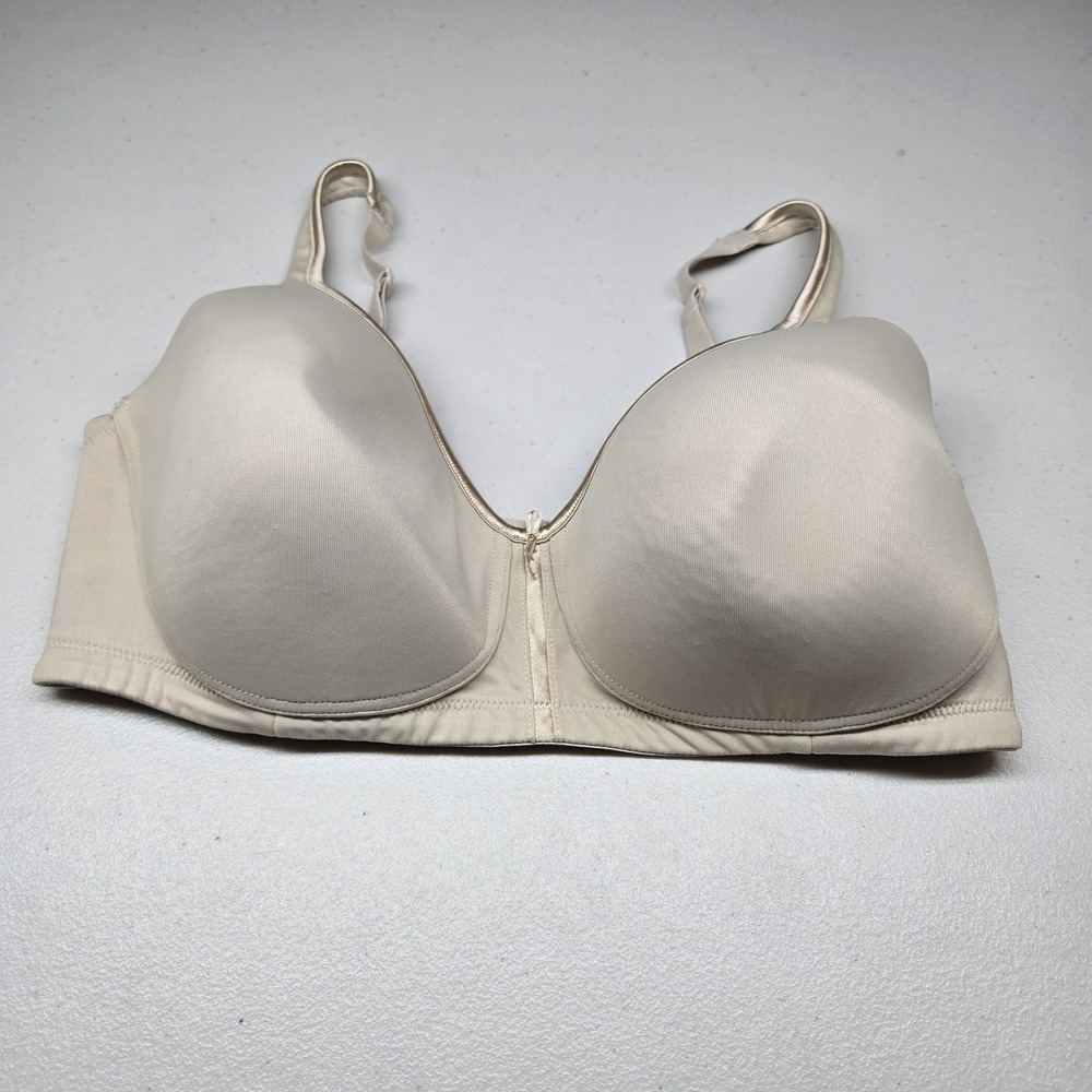 Vanity Fair Women Bra 38DD Beige T Shirt Wireless Bow Strap Adjustable